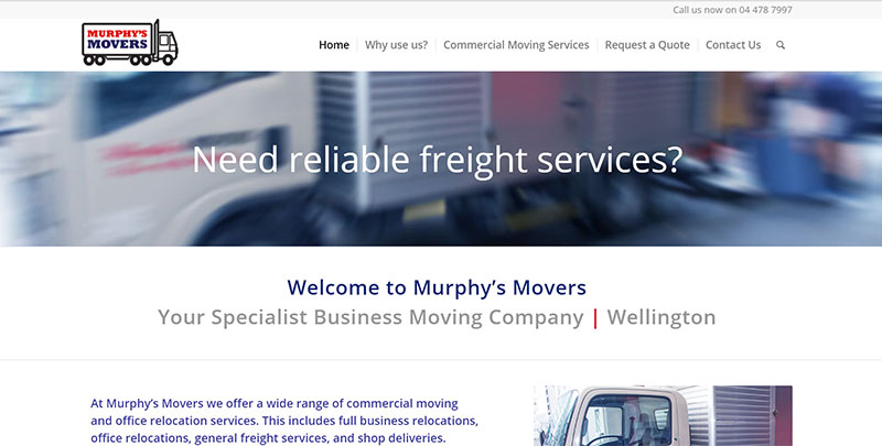 Aztera Marketing website design and SEO for Murphys Movers, Wellington