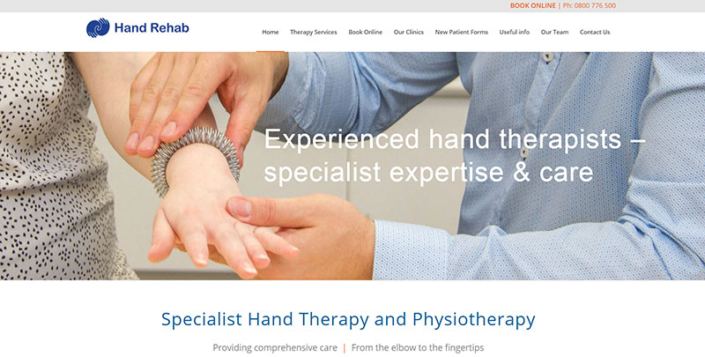 Aztera Marketing website design for Hand Rehab, Wellington
